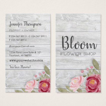 Barnwood With Watercolor Peonies Business Card Barnwood With Watercolor Peonies Business Card