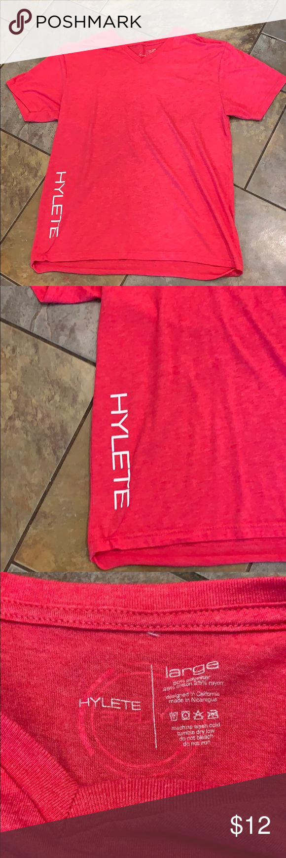 Menâs Large Hylete Tri-Blend Red V Neck Shirt Menâs Large Hylete Tri-Blend Red V Neck Short