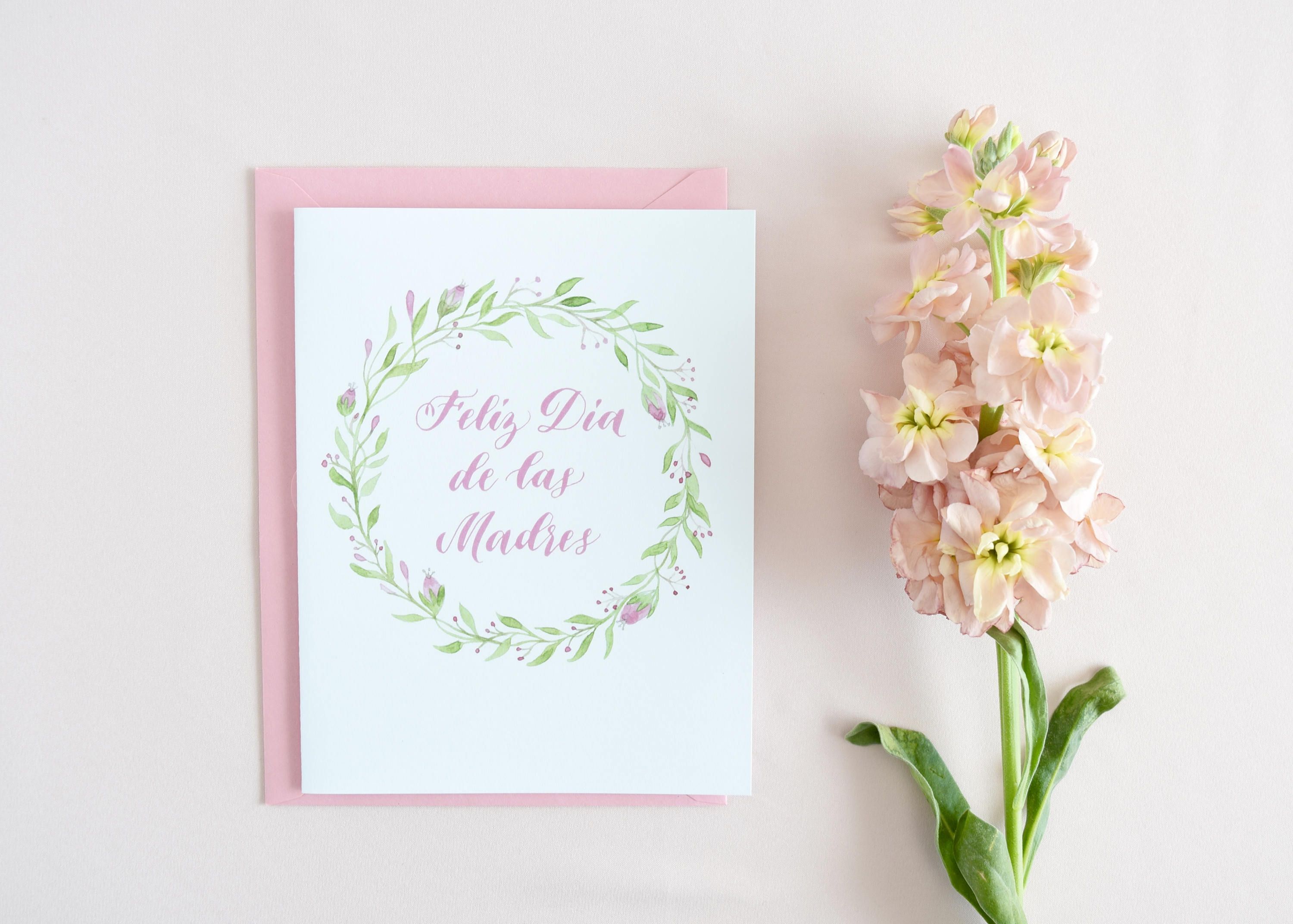 Feliz Dia De Las Madres Mother S Day Card Watercolor Feliz Dia De Las Madres Mother S Day Card Watercolor Calligraphy Mothers Gift Gifts For Her Pink Envelope