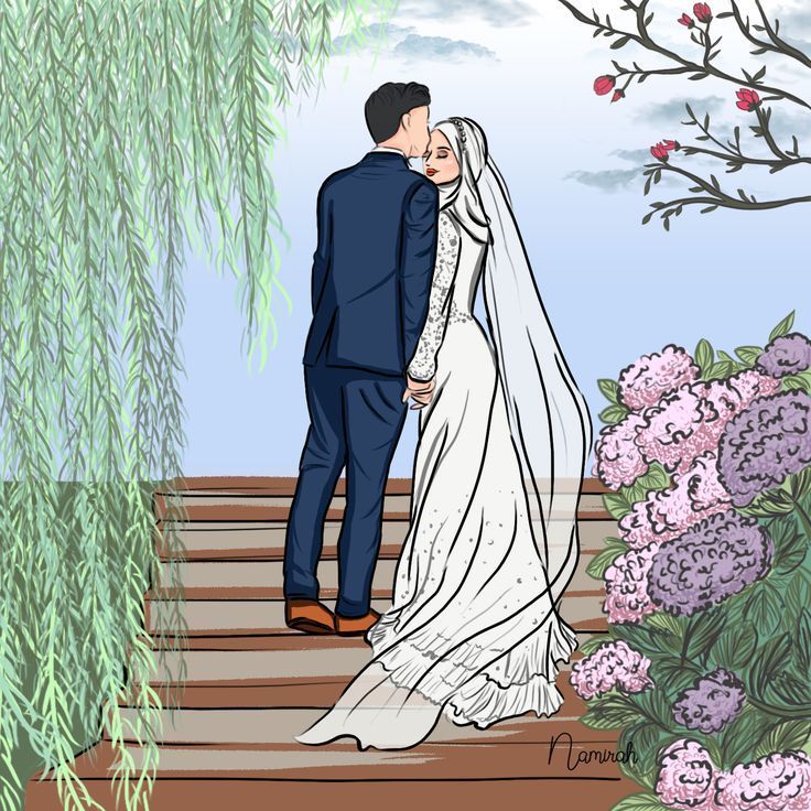 Kartun Muslimah Al Quran Couple Illustration Wedding Drawing Wedding Couple Cartoon