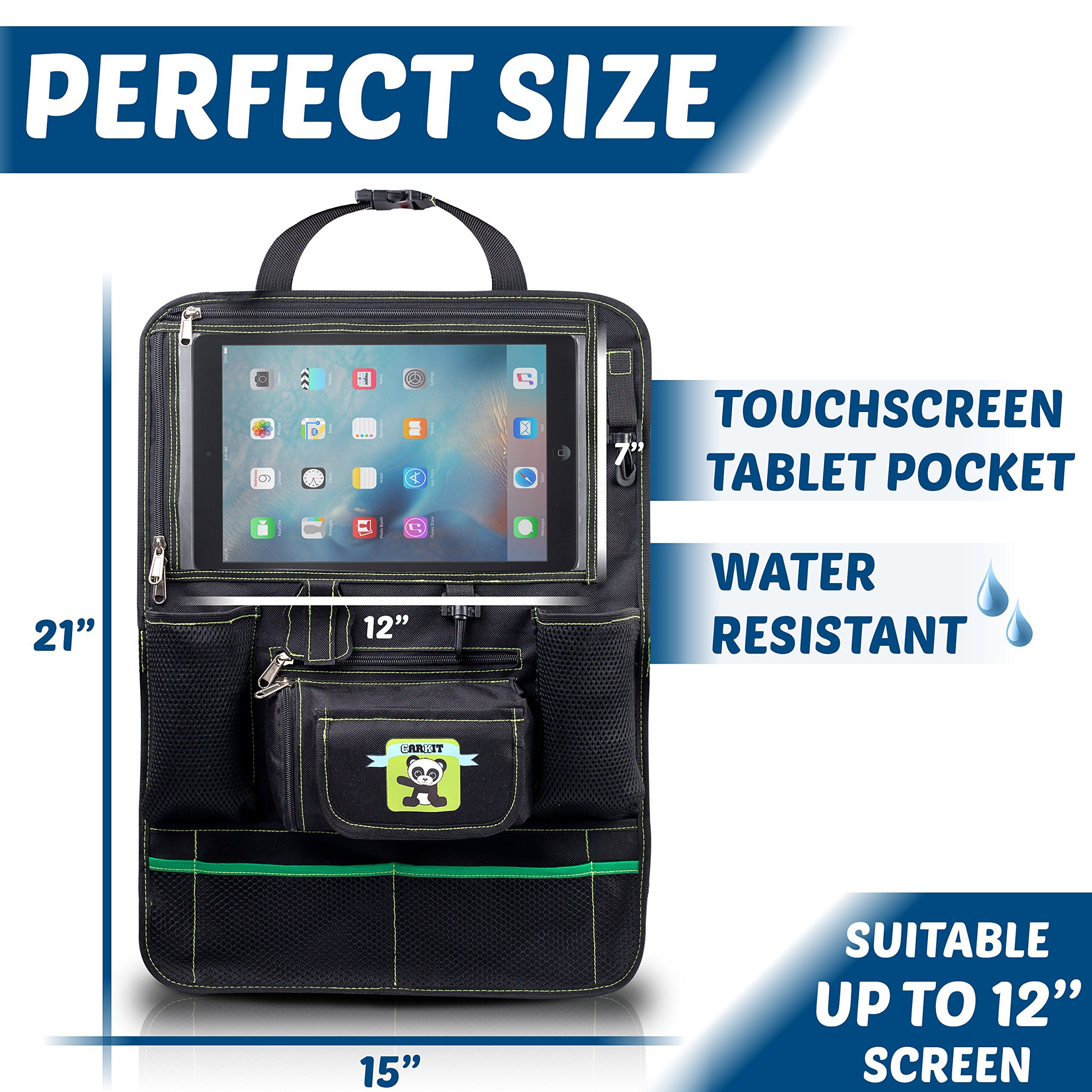 Backseat Car Organizer for Kids with Tablet Holder by iPad Touch Screen Car Seat Back Organizer /& Kick Mat Protector Fit to Baby Stroller Large Storage,Organizer eBook Black