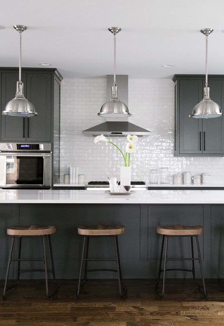 black, white, grey, wood kitchen with oversized kitchen… #kitchendesign ...