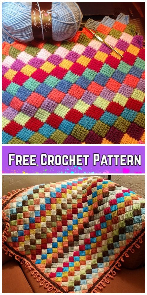 Tunisian Crochet Entrelac Diamond Blanket Kostenlose Häkelanleitung - Video #tunisiancrochet