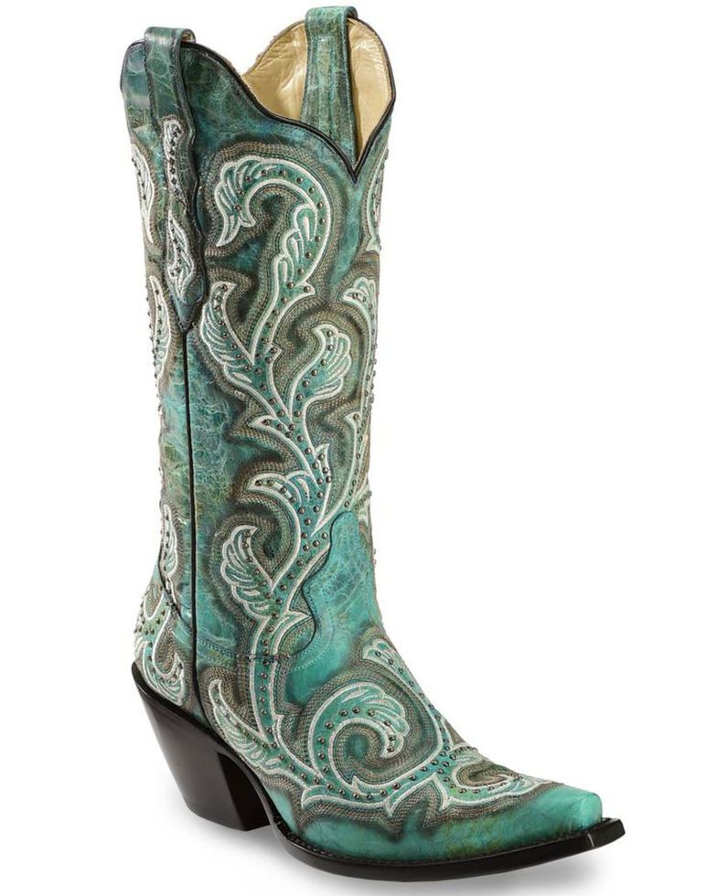 Corral Women's Shaded & Studded Cowgirl Boots Snip Toe Corral Boots | Boots, Fashion cowboy boots, Turquoise cowboy