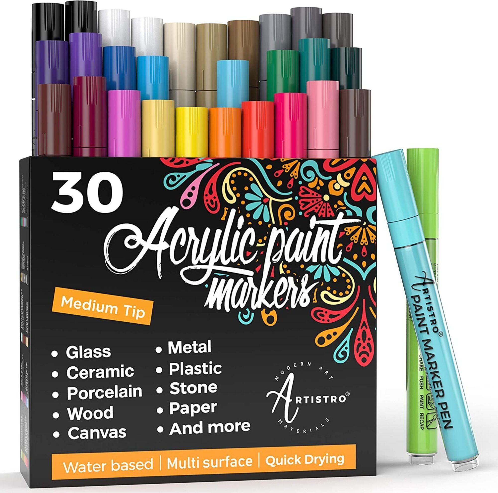 🎨 WORKS ON NEARLY ALL SURFACES. Your talent shouldn't just be limited to paper! Bring your imagination out with Artistro acrylic markers that work great on a variety of surfaces like rocks, stone, metal, pottery, treated smooth wood, plastic, terra-cotta, polymer clay, leather and so on. 🎨 QUALITY YOU'LL LOVE. Our medium point markers are made with the water-based Italian imported inks that produce a very durable opaque and glossy finish on almost all surfaces. The medium tip is the most vers Paint Marker Pen, Acrylic Paint Pens, Acrylic Painting, Acrylic Canvas, Watercolor Painting, Ceramic Painting, Stone Painting, Painting On Wood, Rock Painting