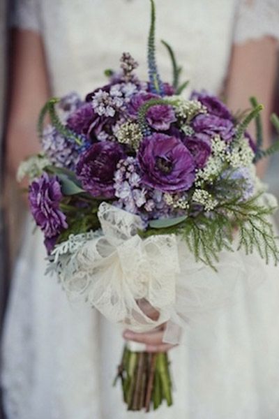 Trend We Love Lace Wedding Details Purple Wedding Bouquets