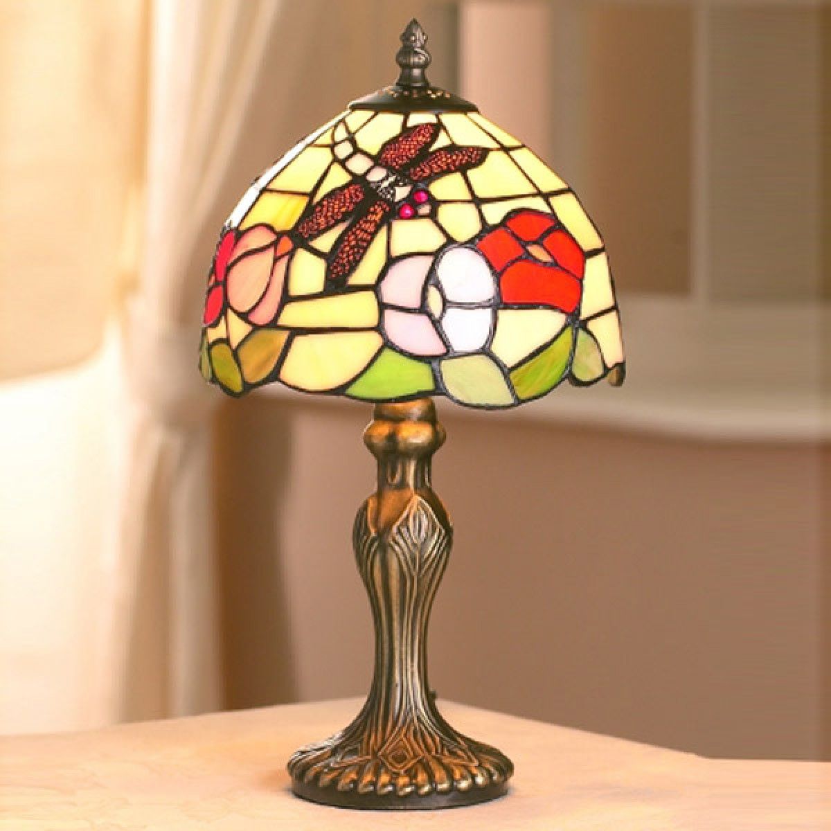 Tiffany Small Dragonfly Shade Antique Dragonfly Tiffany Table Lamp (Small) +