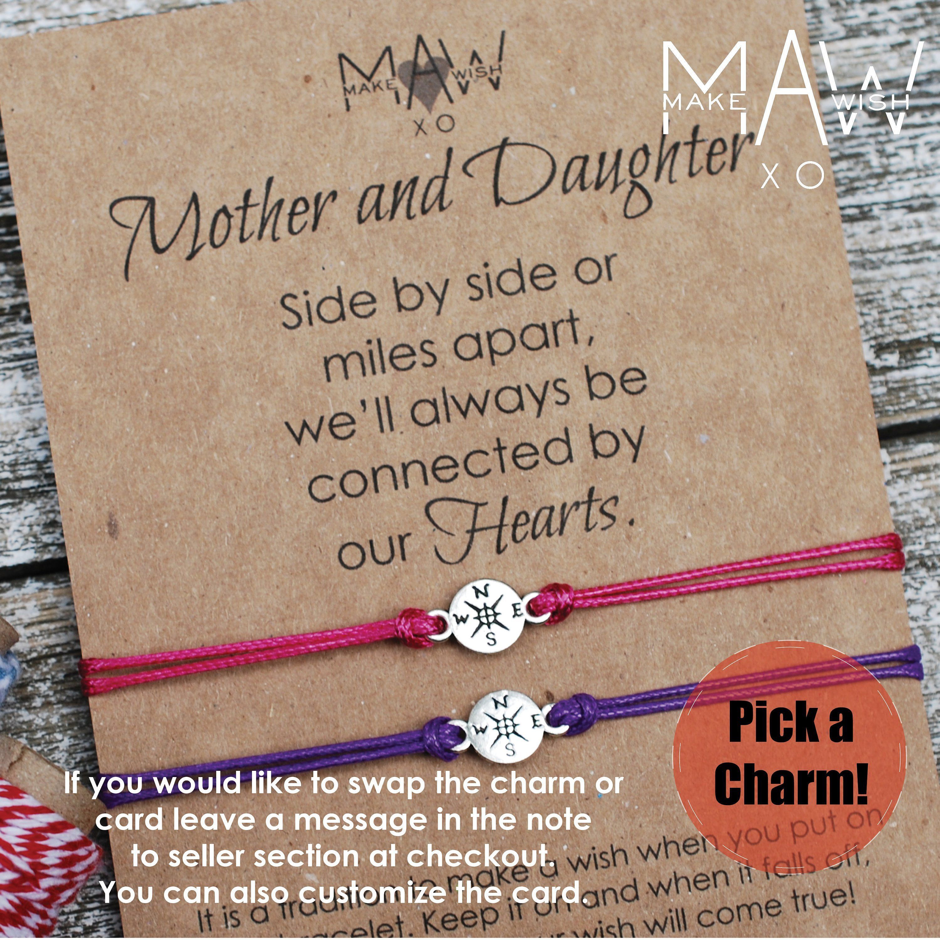 Mother Daughter Bracelet Set Sterling Silver Heart Bracelet Inspirational Gift For Mom Wish Bracelet Friendship Bracelet Mom Daughter