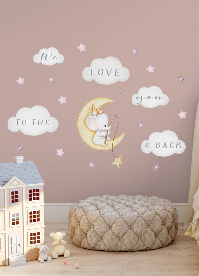 Elephant On Moon Decal Baby Room Wall Sticker Elephant On Moon Decal Baby Room Wall Sticker