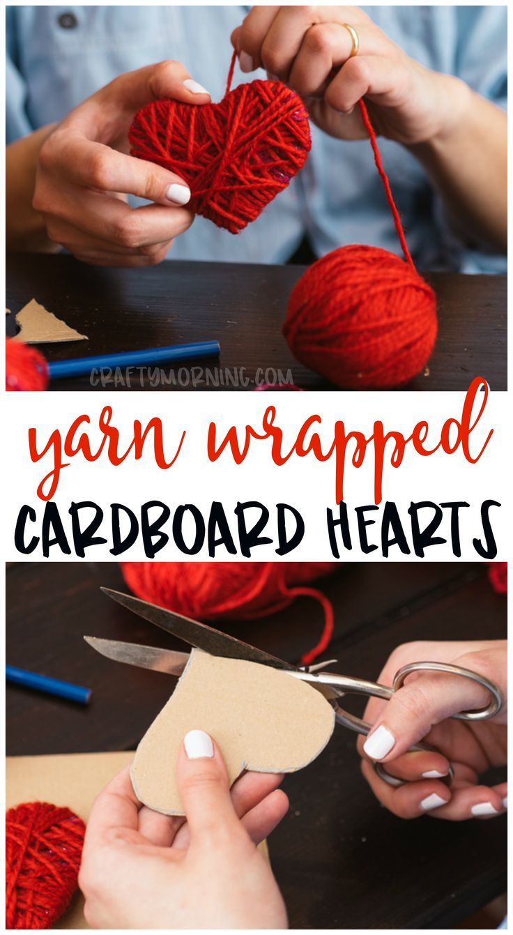 Make some cute yarn wrapped cardboard hearts for a Valentine’s Day craft idea! Kids valentine craft art project to make. Easy garland idea. #valentinesday #valentinesdaycrafts #heartcrafts #heartshapedcrafts #easycrafts #funcrafts #kidcracts #craftymorning Kinder Valentines, Valentines Bricolage, Valentines Diy, Valentine Hearts, Valentine Wreath, Ideas For Valentines Day, Valentines Surprise For Him, Printable Valentine, Vintage Valentines