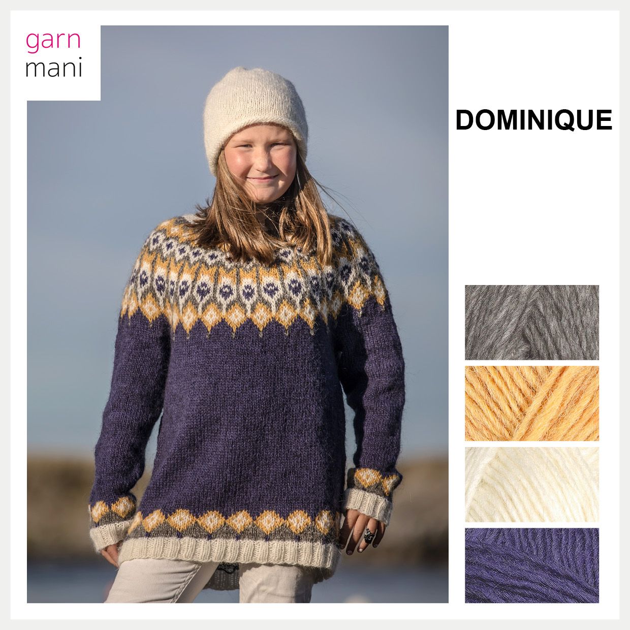 DOMINIQUE genser - Garnmani.no - Spesialist på islandsk garn Dominique, Fair Isles, Men Sweater, Pullover, Knitting, Magnificent, Model, Sweaters, Design