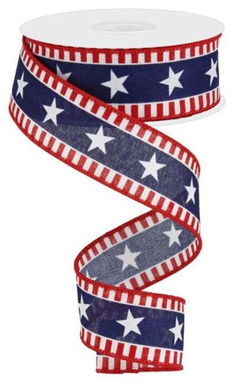Memorial Day Wreath Making 4th of July Decorating Wired 5 Yards by the Roll 2.5 Stars and Stripes Patriotic Ribbon DIY Bows for Wreaths