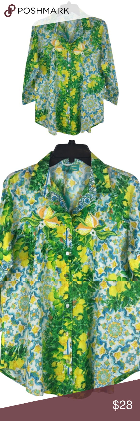 Antica Santoria Floral Mix Print Button Up Top Antica Santoria Floral Mix Print Button Up Top