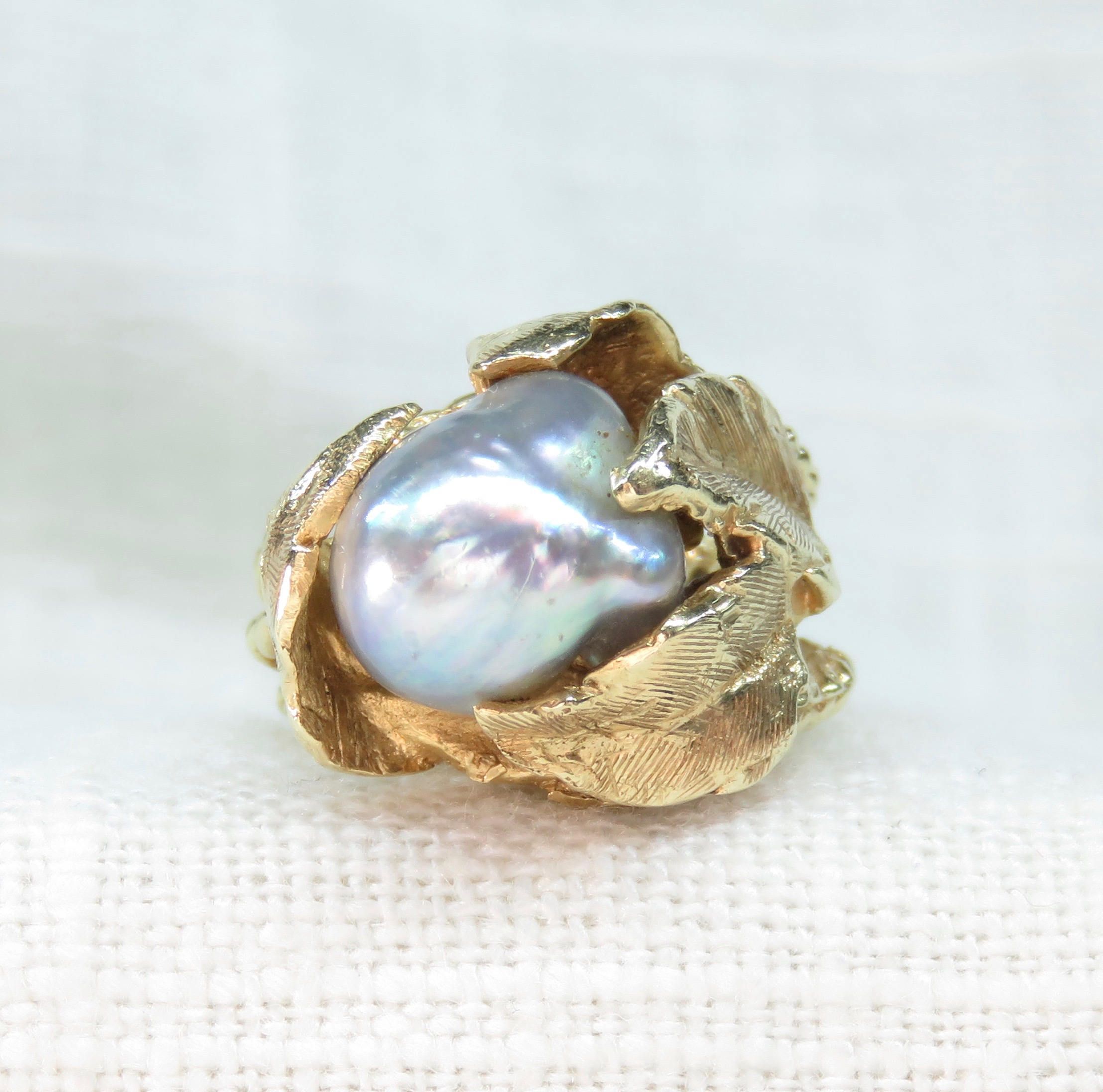 14k Gold Baroque Pearl Statement Ring