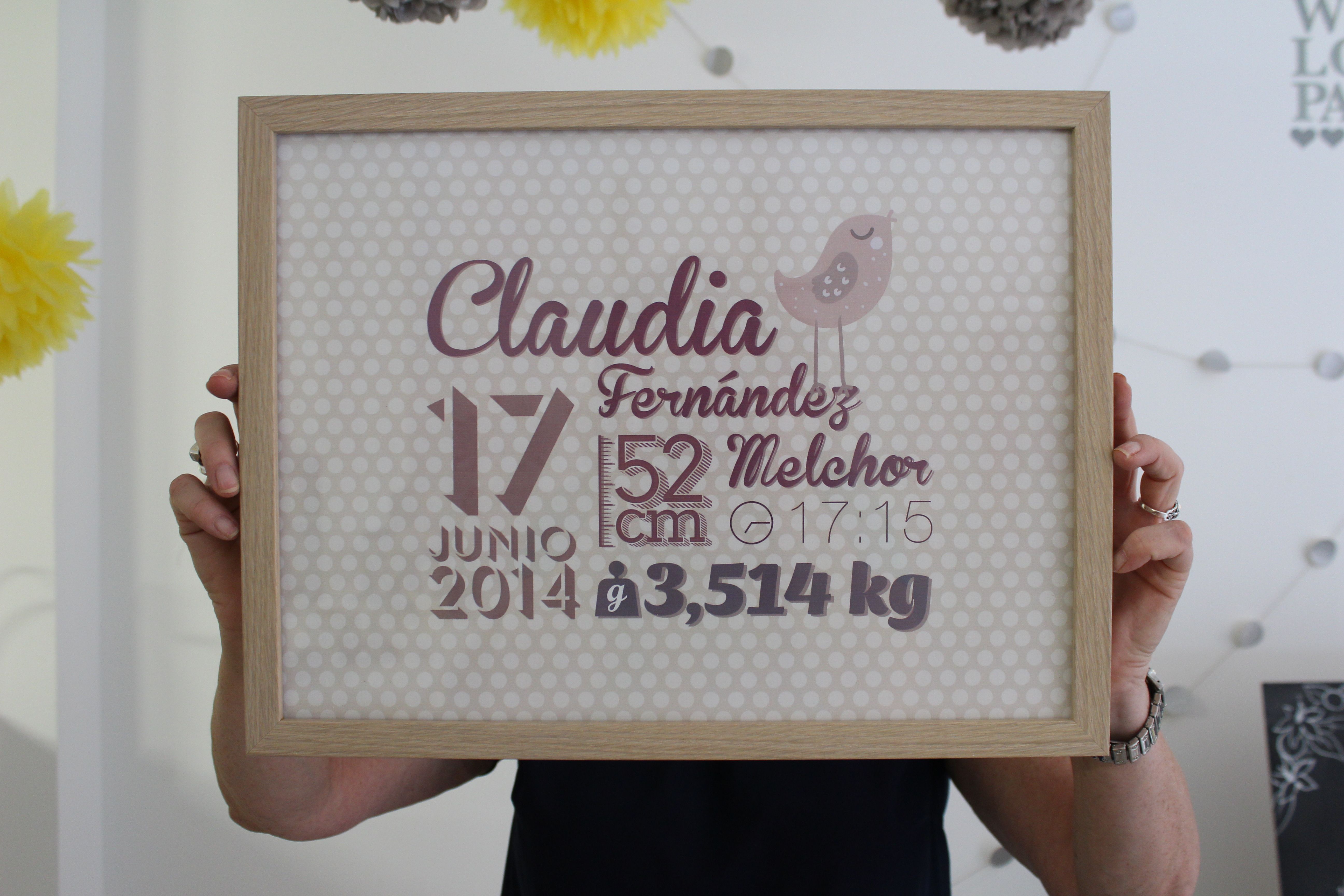 Recién Nacido Regalo Niño Cumpleaños Vivero Diseño A4 personalizado nuevo bebé nacimiento