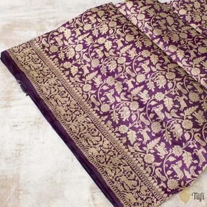 Pre-Order : Deep Purple Pure Katan Silk Banarasi Shikaargah Handloom S - Tilfi Weaving Art, Hand Weaving, Jungle Scene, Art Pass, Handloom Saree, Deep Purple, Zari, Soft Fabrics, Masterpiece