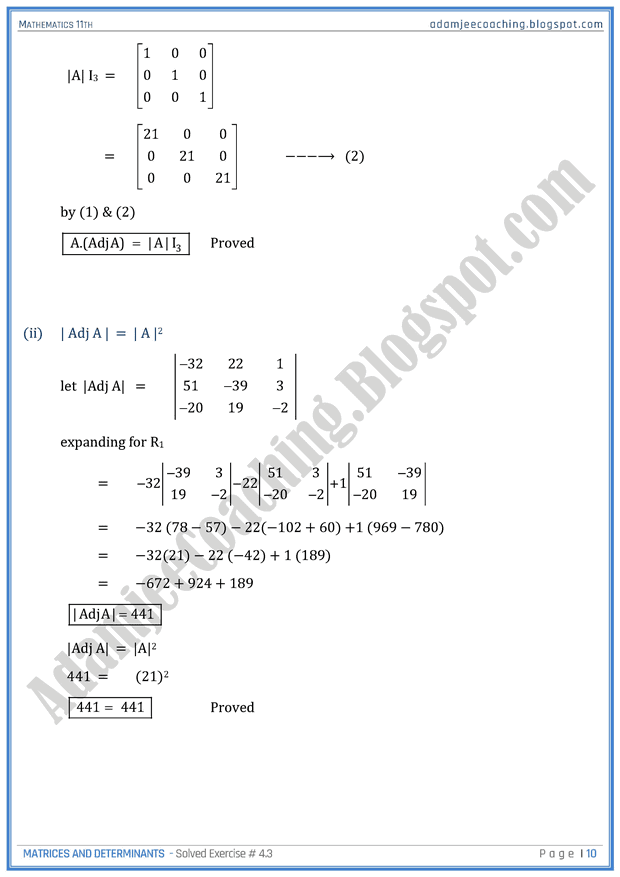 Matrices and Determinants - Exercise 4.3 - Mathematics 11th