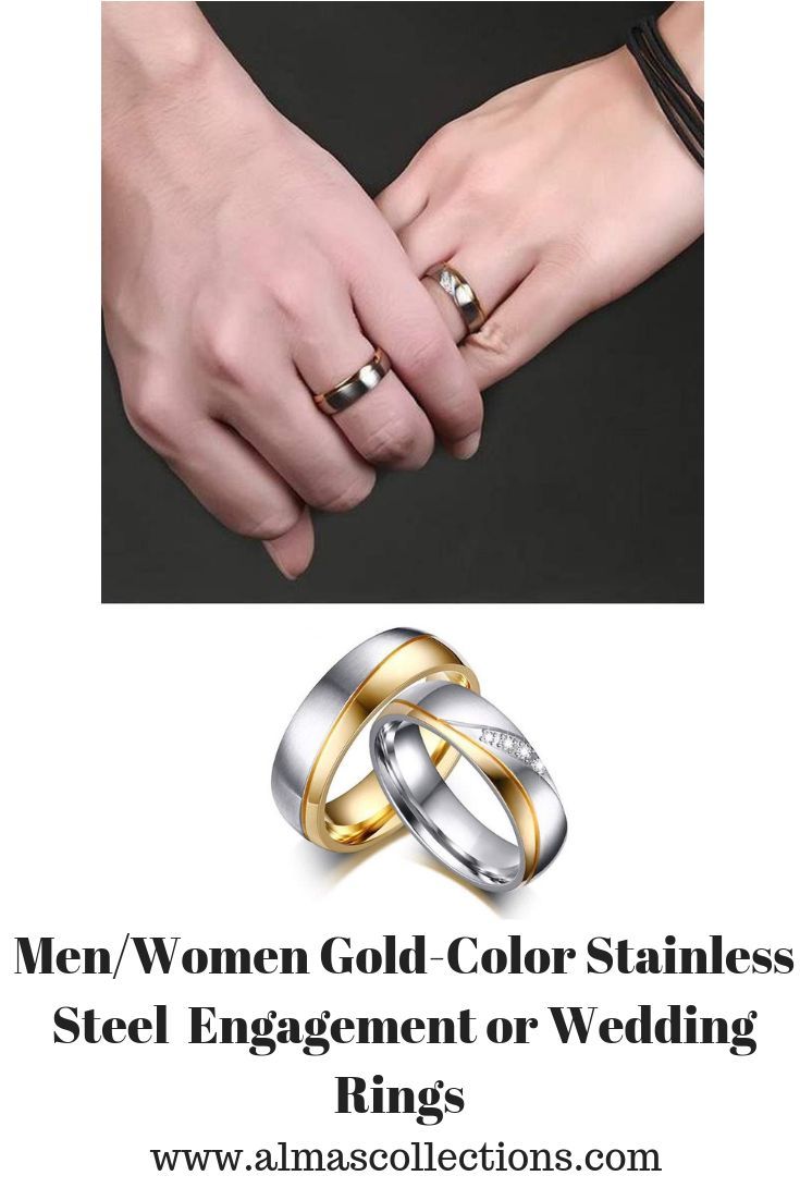Men Women Gold Color Stainless Steel Engagement Or Wedding Rings