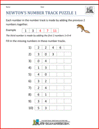 Newton's Number Track Puzzle 1, a printable math puzzle for first grade Third Grade Math Puzzles, Second Grade Math, Maths Puzzles, Grade 3, Number Puzzles, Fourth Grade, Math Subtraction Worksheets, Math Riddles, Learning Activities