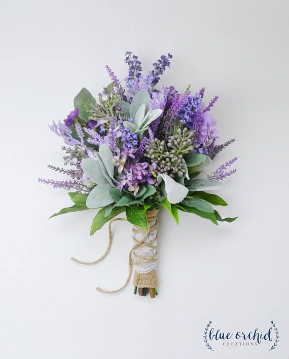 Hochzeits-Bouquet, Braut-Bouquet, Lavendel-und Lilac-Wildblumenstrauß mit Lamm es Ear, Rustic Wedding Bouquet, Wildflower Bouquet, Hochzeit