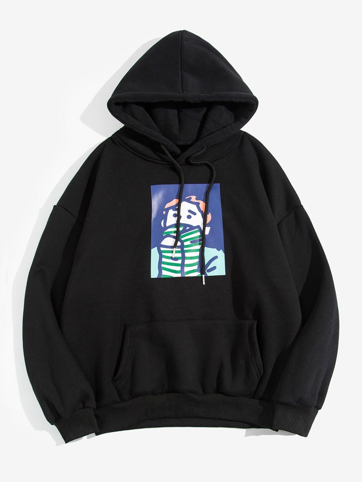 Cartoon Character Printed Pocket Hoodie Black Affiliate Printed Character Cartoon Black Hoodie Ad