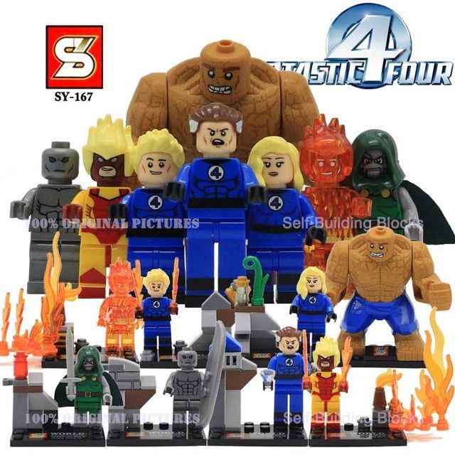 Set of 4 Fantastic Four and Spiderman Minifigures Super Hero Building Block Toys