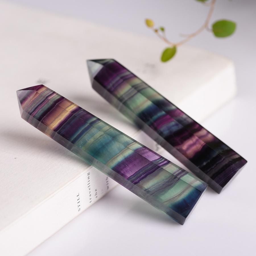 Natural Colorful Fluorite Quartz Crystal Stone Point Healing Hexagonal Rock Wand
