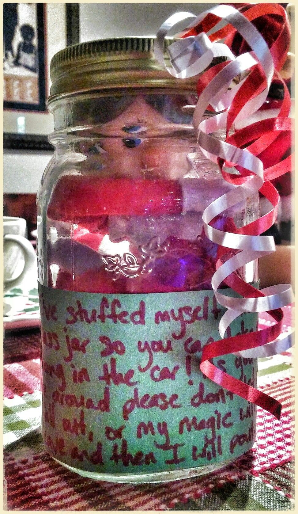 Our friend Eddie stuffed himself into a jar to travel with Michael to