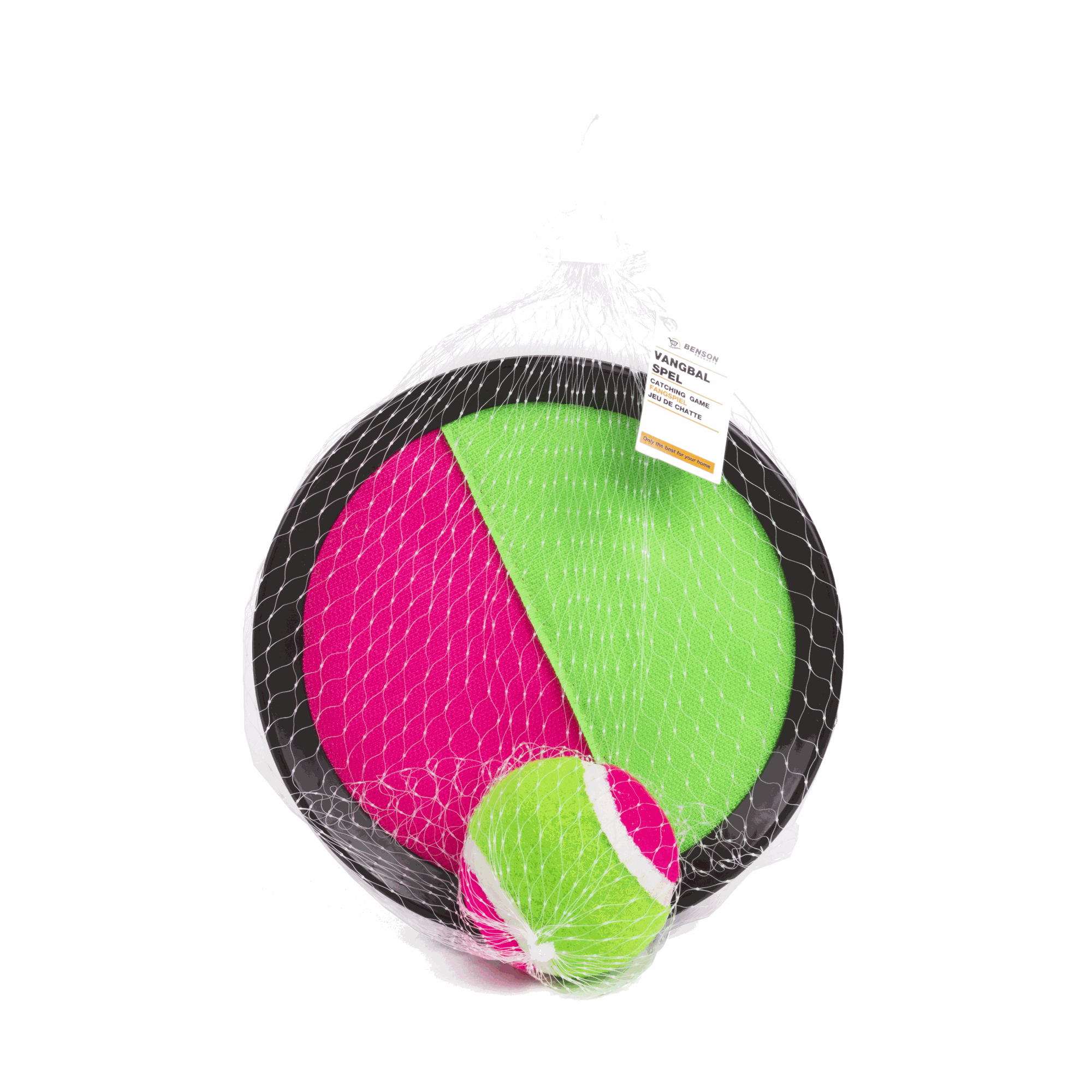 Gooi over met dit vangbal spel. Door het klittenband blijft de bal plakken. Aan de achterkant zit een band om je hand vast te maken. Dit spel is erg vermakelijk voor op het strand of de camping! Bedenk zelf spelregels of probeer samen zo lang mogelijk de bal in de lucht te houden. Hand, Tennis Racket, Om, Camping, Sports, Products, Campsite, Hs Sports, Sport