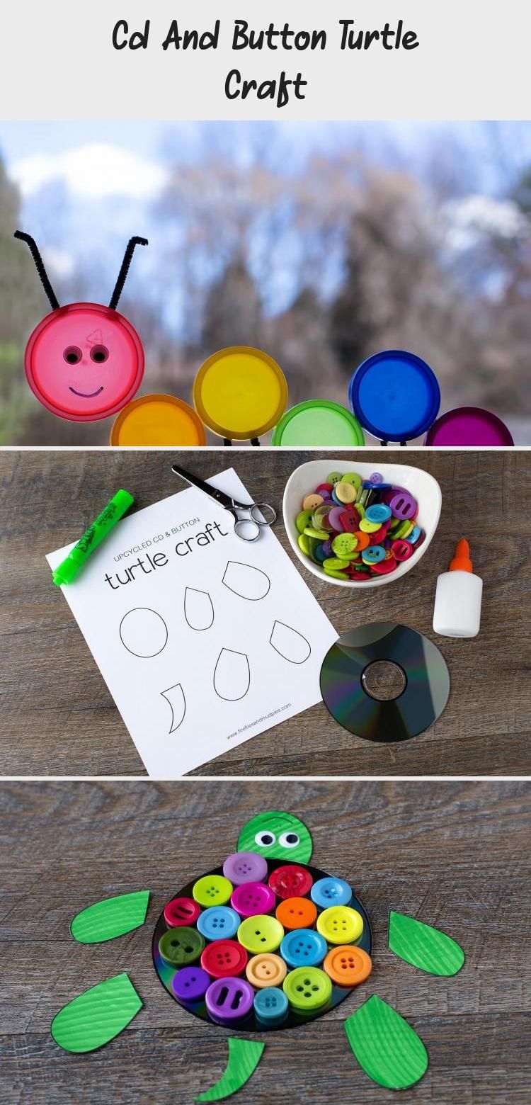 Cd And Button Turtle Craft #recycledcd