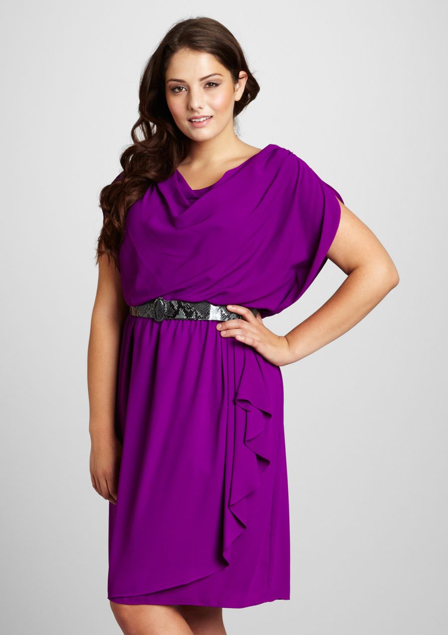 NINE WEST Ruffle Sleeve Cowl Neck Dress bright purple
