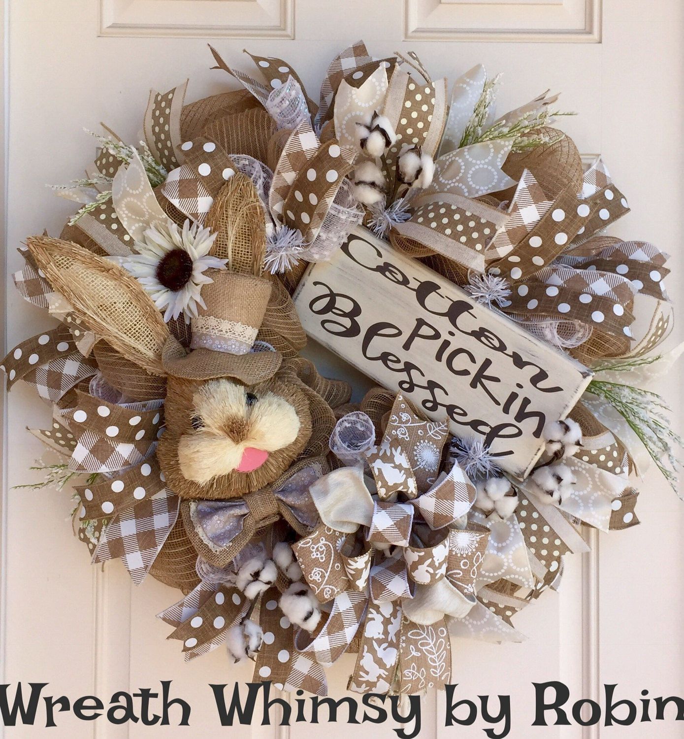 Natural Jute Mesh Wreath With Sisal Bunny And Distressed Wood Natural Jute Mesh Wreath With Sisal Bunny And Distressed Wood