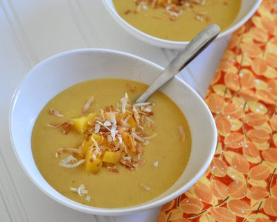 Butternut Squash Soup with Mango & Toasted Coconut ♥ #butternutsquashsoup