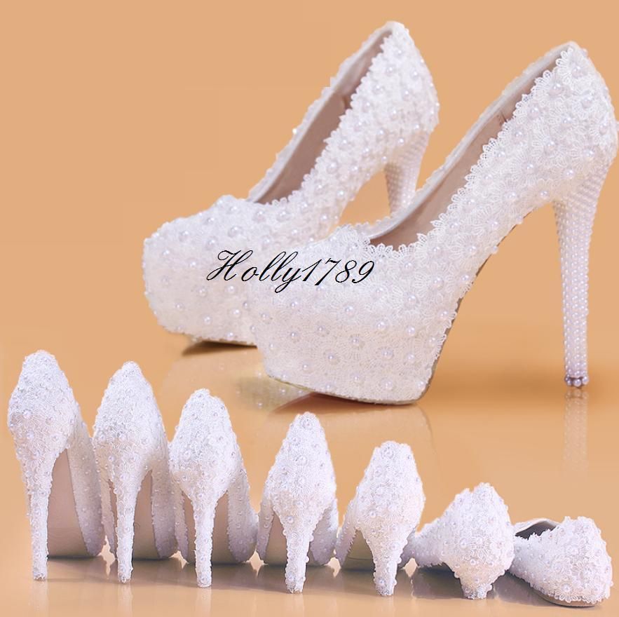 Womens Round Toe Bridal Elegant Wedding Dress Lace Floral High Heel Party Shoes