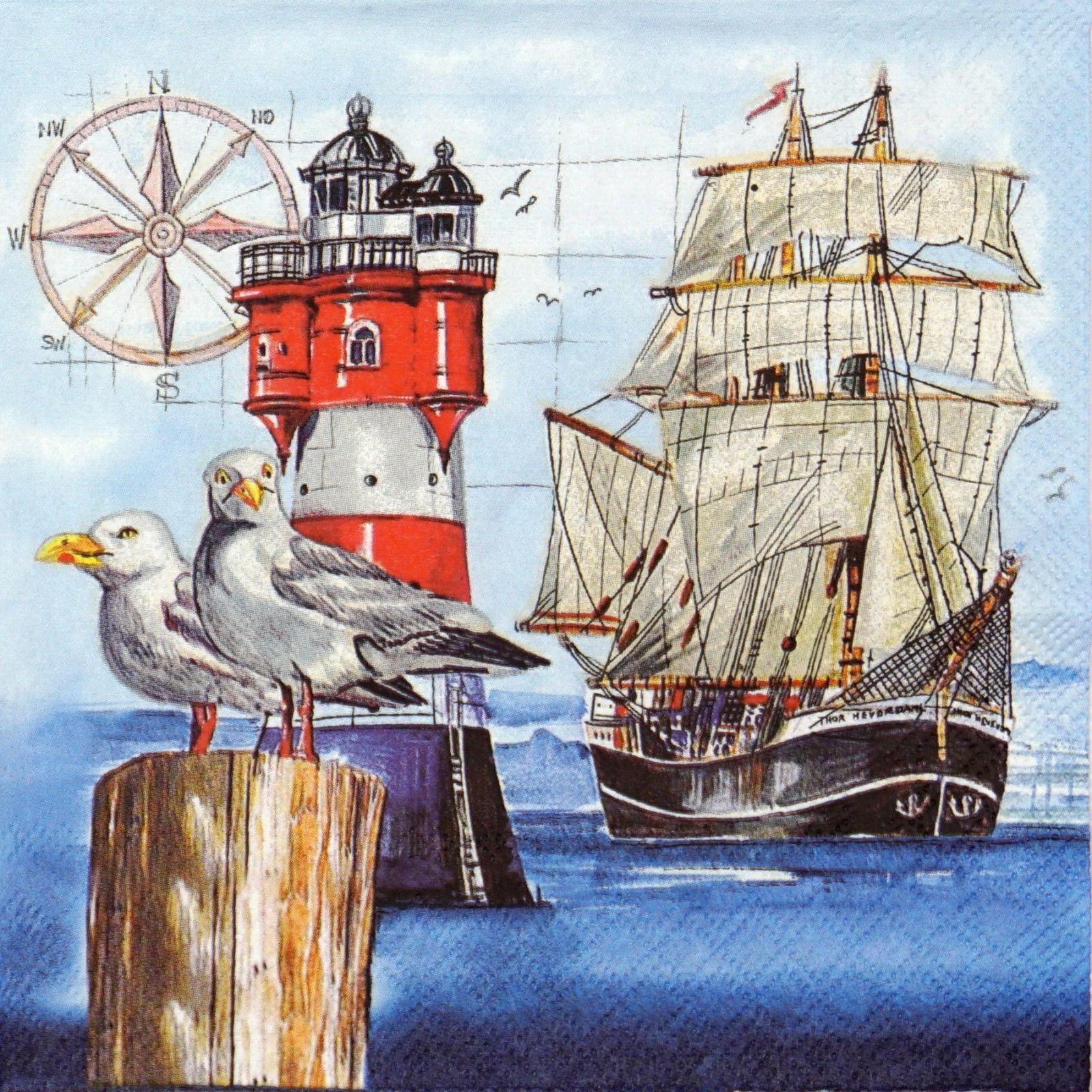 4x Paper Napkins for Decoupage Decopatch Craft Lighthouse Sea