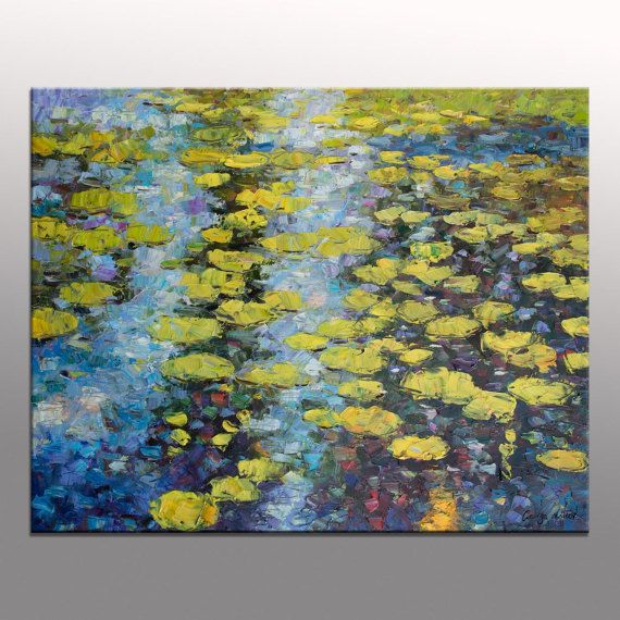 Pond with Waterlilies, Palette Knife Painting, Oil Painting, Large Canvas Art, Wall Decor, Abstract Painting, Large Landscape Painting Large Landscape Painting, Dark Landscape, Modern Landscape Design, Landscape Concept, Landscape Drawings, Cool Landscapes, Fantasy Landscape, Landscape Paintings, Abstract Painting