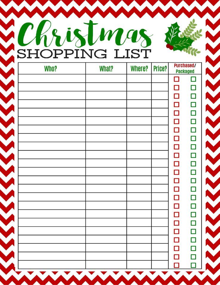 Free Printable Christmas Shopping List Pinterest Christmas