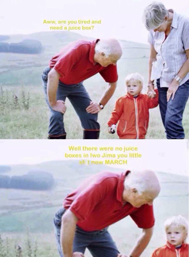 stock photo of grandparents walking with boy in meme about grandpa ...