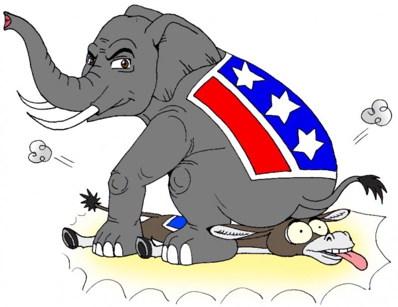 republican elephant sits on democrat donkey e1415161057385 jpg 800