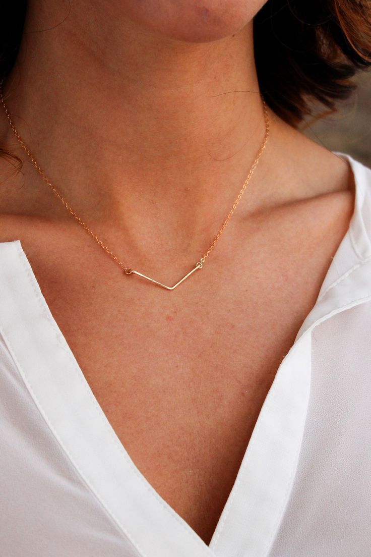 Large Chevron Pendant Layered Necklace Minimalist Chic Jewelry Sterling Silver Chevron Necklace Geometric Necklace Adjustable Necklace.