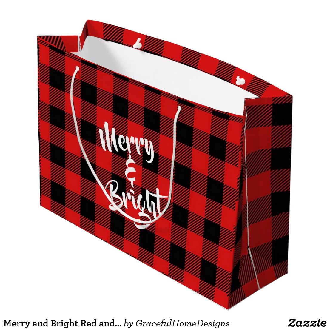 Merry and Bright Red and Black Plaid Gift Bag Plaid gift, Large gift