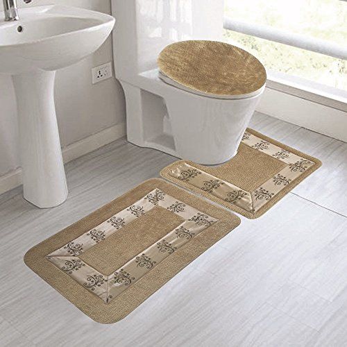 Gorgeoushomelinen 5 3pc Taupe Tan Elegance New Style Fl Gorgeoushomelinen 5 3pc Taupe Tan Elegance New Style Fl Bathroom Mat Set With Contour Toilet Lid Cover And Bath