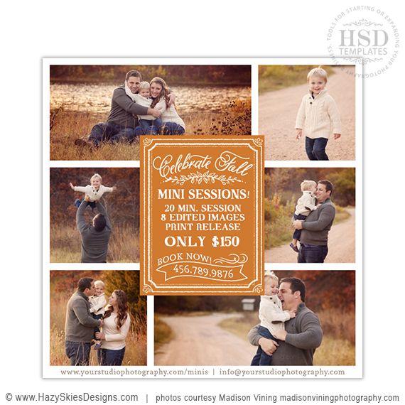 Psd template Fall Mini Session Template Autumn Photography Marketing board Card Template