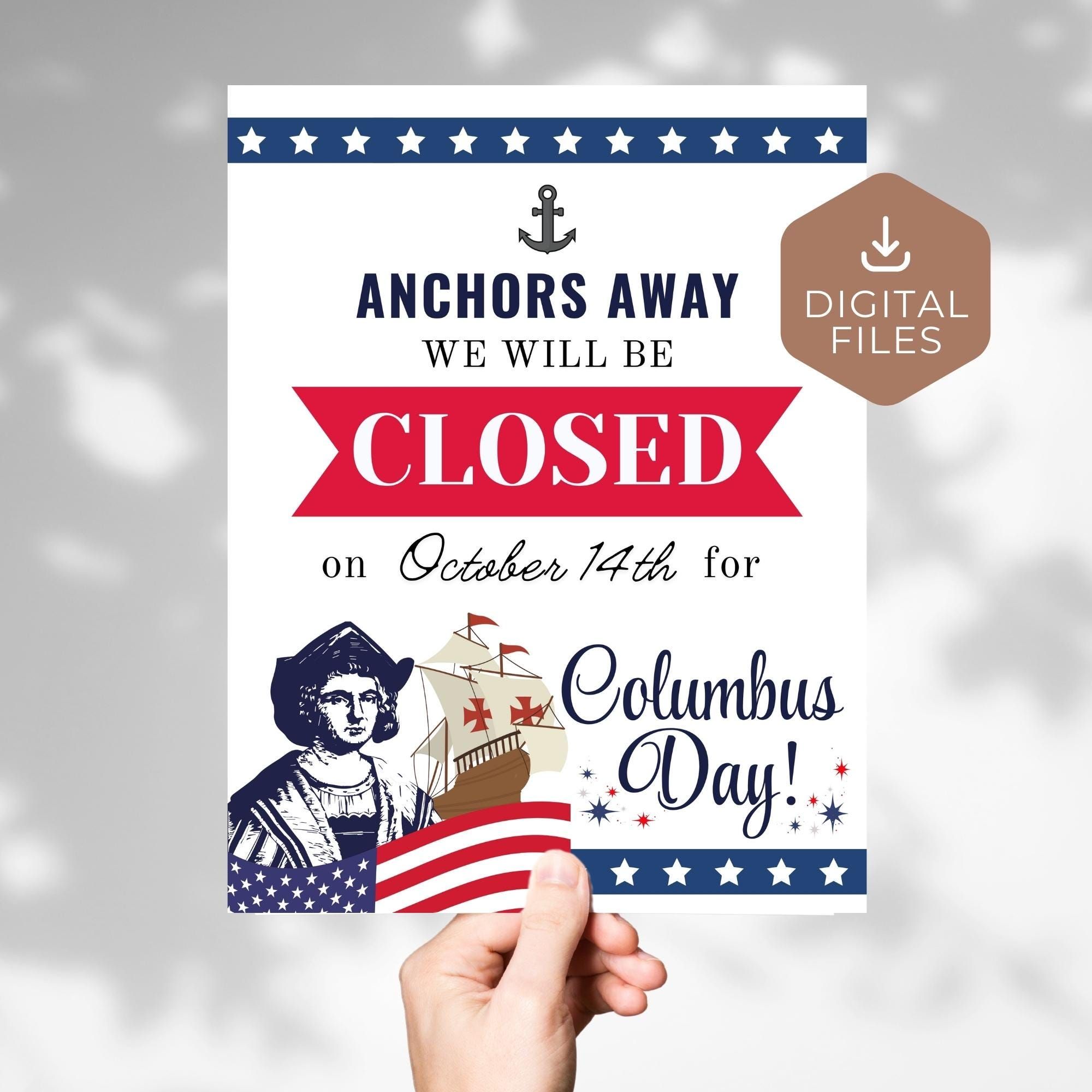 Closed for Columbus Day Store Sign, Columbus Day Sign, Printable Closed Closed for Columbus Day Store Sign, Columbus Day Sign, Printable Closed