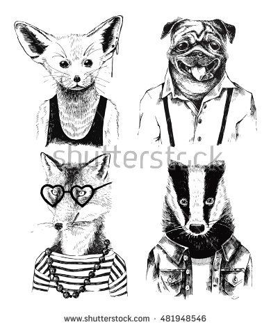 Hand drawn dressed up black and white badger in hipster style Illustration Sketches, Drawing Sketches, Stock Illustrations, Animal Sketches, Animal Drawings, Hipster Dog, Hipster Style, Black And White Doodle, Free Black