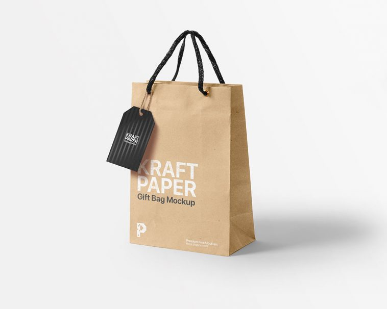 Download Kraft Paper Gift Bag Mockup With Tag Mockup Free Package Mockups