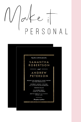 Minimalist black white gold chic elegant wedding invitation