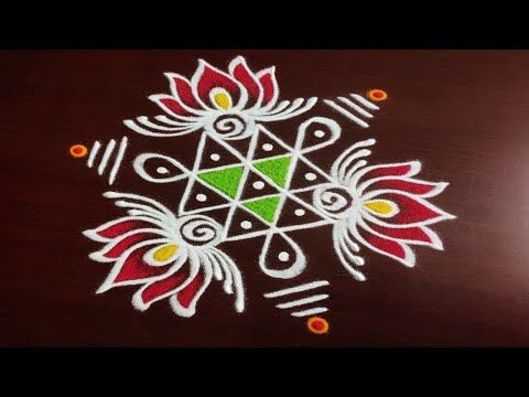 Easy & beautiful rangoli designs with 4 dots | Tulasi kota muggulu | Lotus rangoli | Friday muggulu - YouTube Simple Rangoli With Dots, Easy Rangoli Designs Videos, Rangoli Designs Photos, Rangoli Designs Simple Diwali, Rangoli Side Designs, Rangoli Simple, Simple Rangoli Border Designs, Simple Rangoli Designs Images, Rangoli Designs Latest