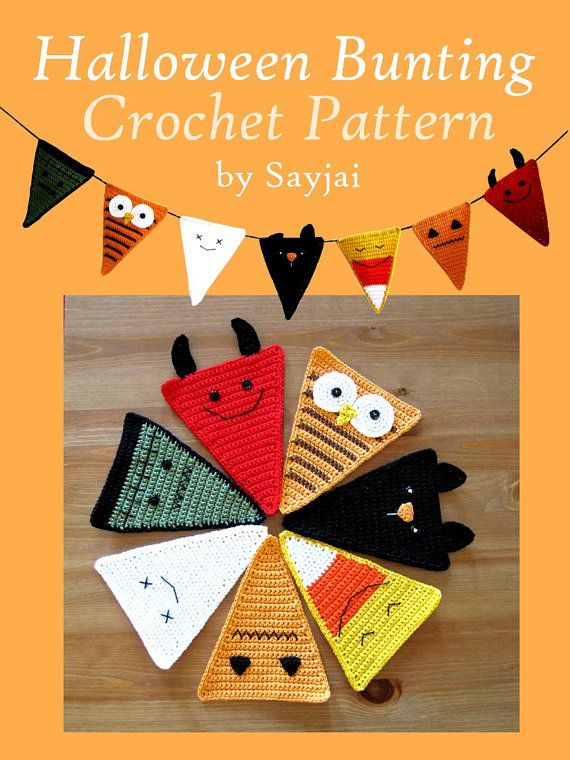 Crochet Bunting Garland Orange and Black Handmade,Crochet Halloween Bunting