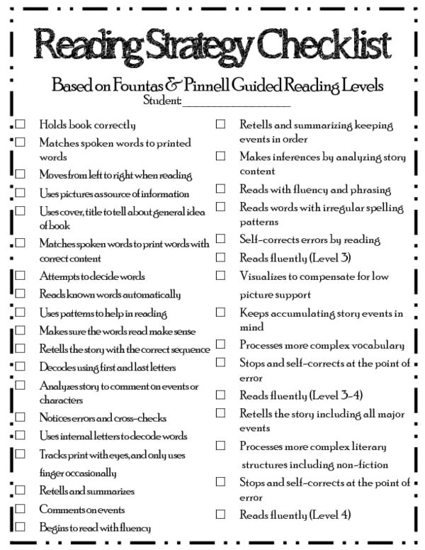 Reading Strategy Checklist Based on Fountas and Pinnell Third Grade Reading Comprehension, Third Grade Writing, Guided Reading Levels, Common Core Reading, Reading Response, Reading Intervention, Reading Strategies, Reading Skills, Lesson Plans For Toddlers